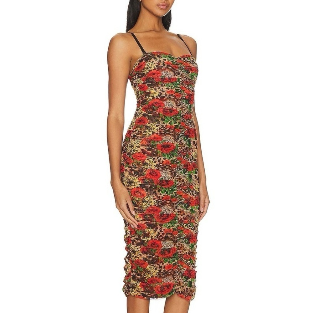 L’Agence red rose / leopard Caprice convertible stretch midi dress - 2 (XS) NWT